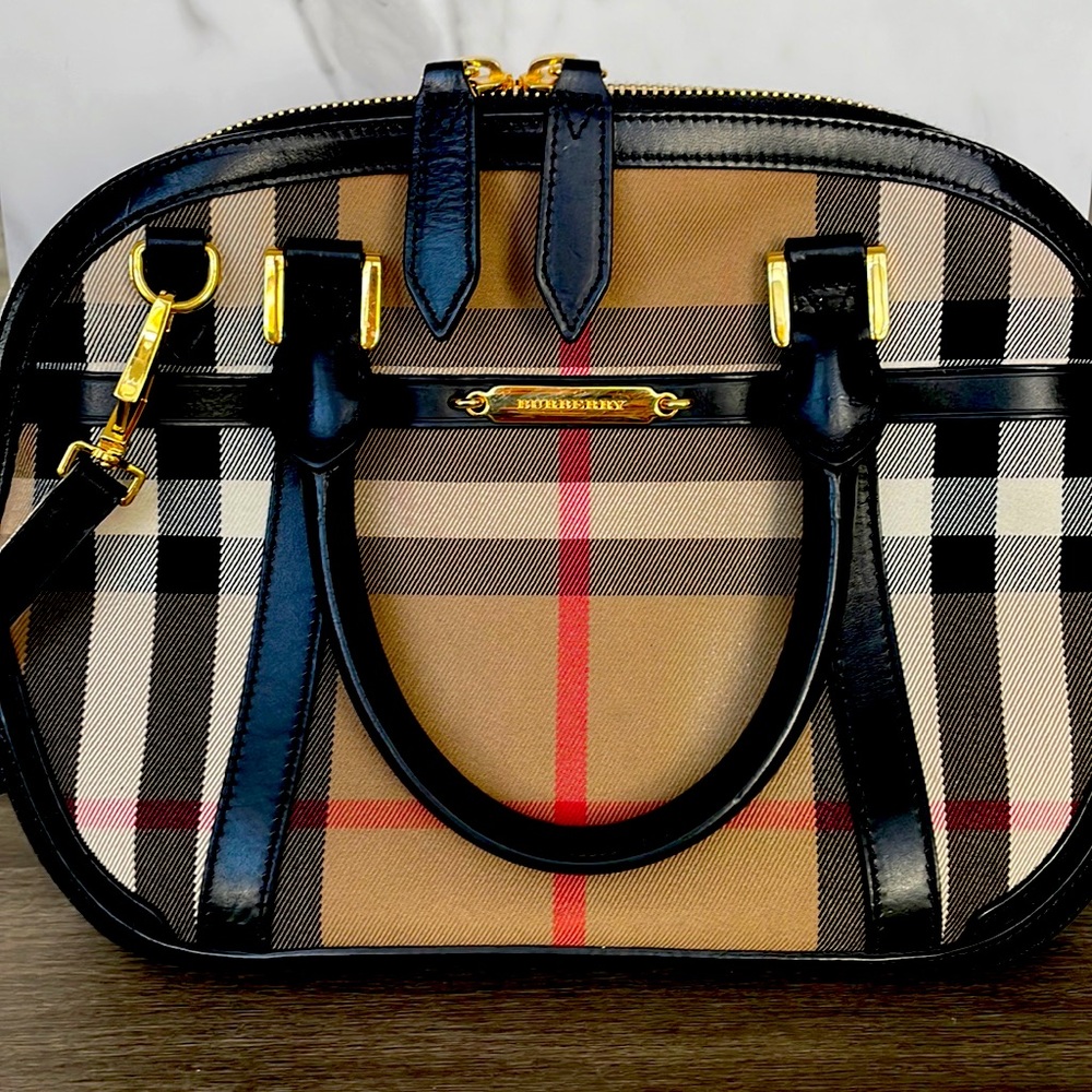 Authentic Burberry Leather Trimmed Exploded Check… - image 1